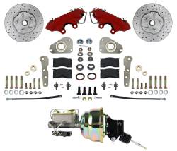 Front Disc Brake Conversion Kits - Power Front Kits - LEED Brakes - Power Front Disc Brake Conversion Ford Full Size 4 Piston - Factory Power Brake Cars | MaxGrip XDS Rotors | Red Calipers