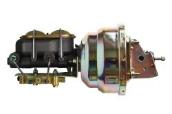 8 inch Dual power booster, 1-1/8 inch Bore master, bottom mount valve, 4 wheel disc proportioning valve (Zinc)