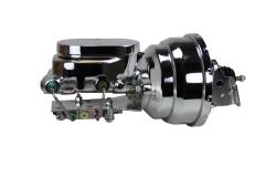 LEED Brakes - 8 inch Dual Power Booster, 1 inch Bore Flat Top Master Cylinder disc/drum proportioning valve (Chrome)