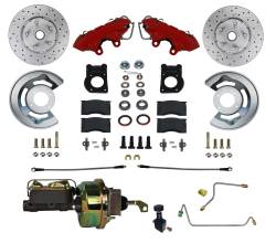 LEED Brakes - 1964-66 Mustang Power Front Kit with Drilled Rotors and Red Powder Coated Calipers for Factory Manual Transmission Cars - Image 1