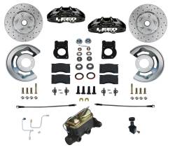 Front Disc Brake Conversion Kits - Manual Front Kits - LEED Brakes - MaxGrip Lite 4 Piston Front Disc Brake Conversion 64.5-66 Ford | Black Calipers
