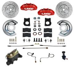 MaxGrip Lite 4 Piston Manual Front Disc Brake Kit with Drilled Rotors & Red Calipers