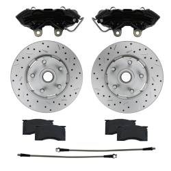 Front Disc Brake Conversion Kits - All Front Disc Brake Kits - LEED Brakes - 4 Piston Calipers | Caliper Upgrade for 1964-67 Mustang with MaxGrip XDS Rotors & Black Powder Coated Calipers