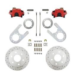 Rear Disc Brake Conversion Kit - Chevrolet & GMC K1500 Truck with MaxGrip XDS Rotors, Red Calipers - 11 in Drum Trucks