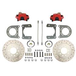 Rear Disc Brake Conversion Kit -  9 In Large Bearing Torino New Style Rear Axle  5 x 5 Wheel Bolt Pattern - Red Calipers