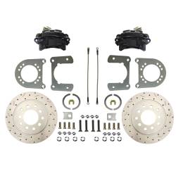 Rear Disc Brake Conversion Kit -  9 In Large Bearing Torino New Style Rear Axle  5 x 5 Wheel Bolt Pattern - Black Calipers